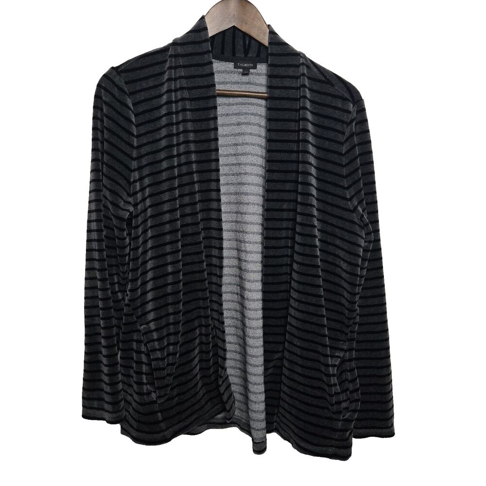 Talbots Stripe Velvet open Front Cardigan Womens Large
